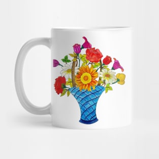 Pencil Art Sketch A Pot Of Colorful Handdrawn Flower Bouquet Mug